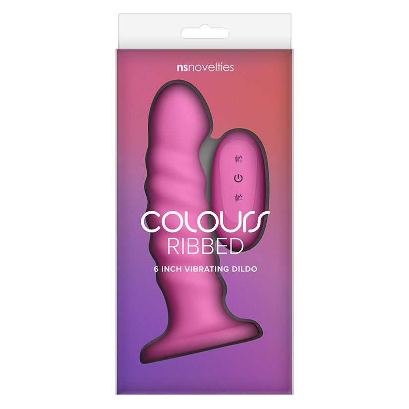Colours Ribbed-Pink 6" Silicone Dildo With Suction Cup And Remote Control