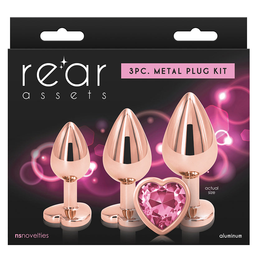 Rear Assets Heart Anal Plug Trainer Kit-Rose Gold