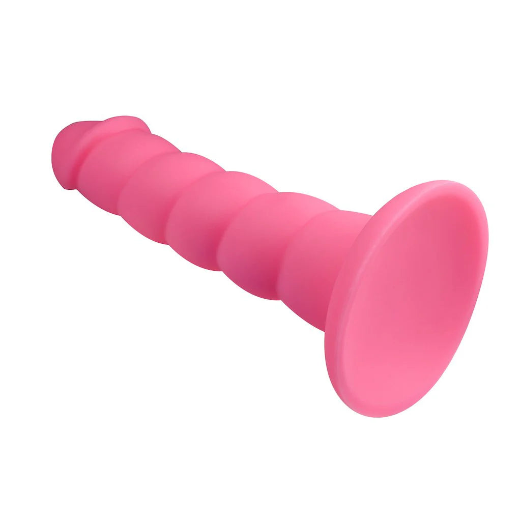 Rock Candy Suga Daddy-Pink 8" Twisted Textured Silicone Dildo Strap On Compatible