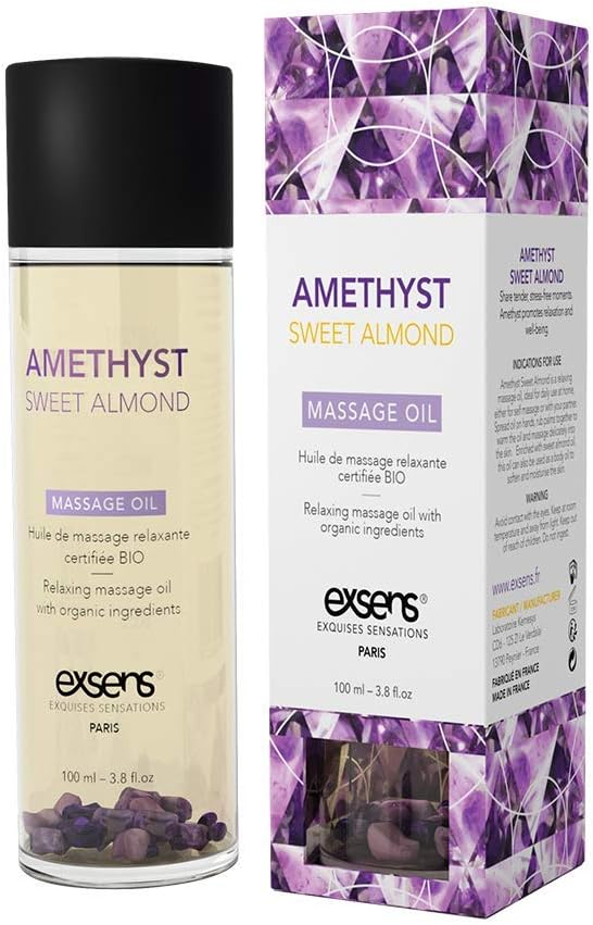 Exsens Organic Crystal Infused Massage Oil-Amethyst Sweet Almond 3.4oz