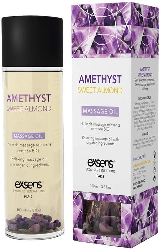 Exsens Organic Crystal Infused Massage Oil-Amethyst Sweet Almond 3.4oz