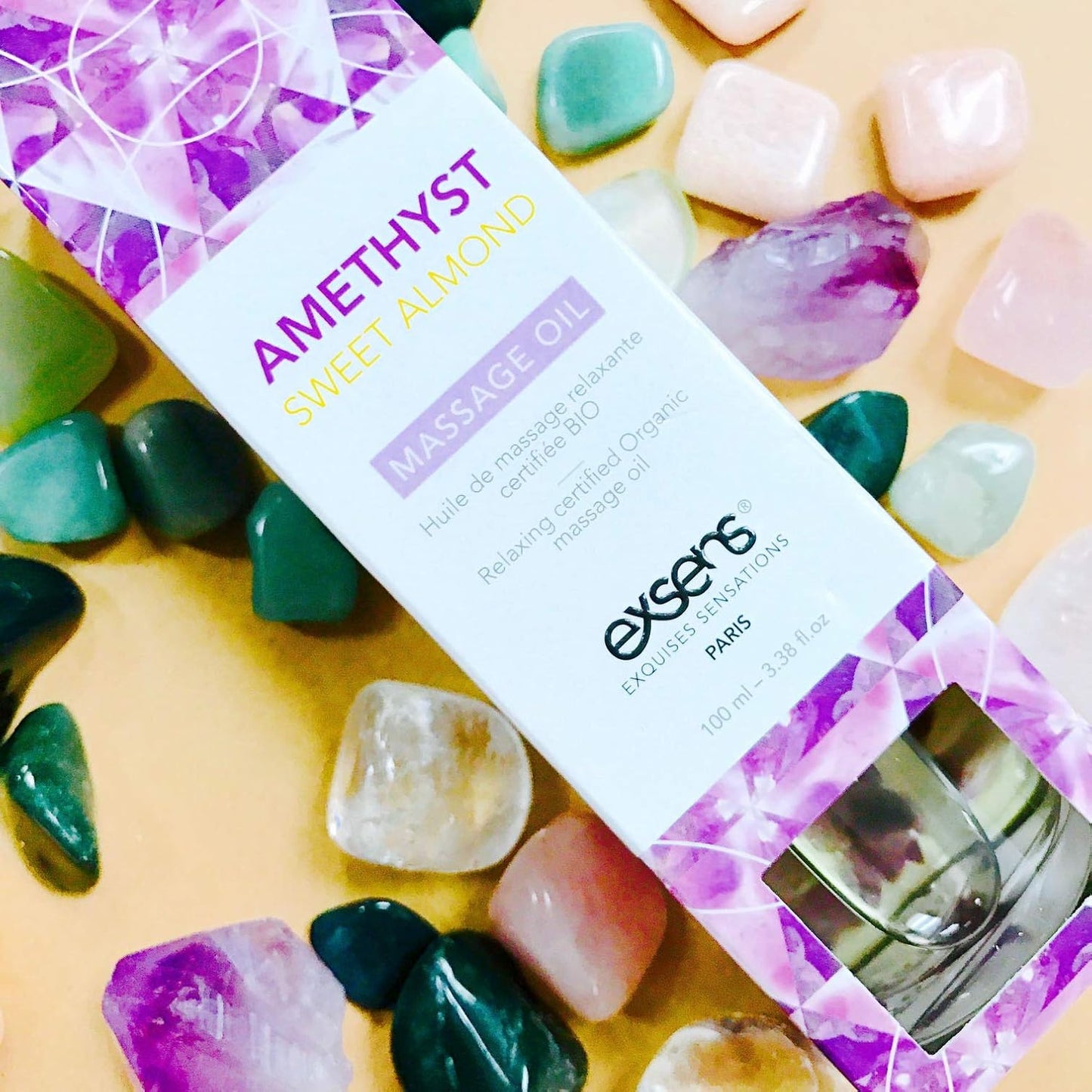 Exsens Organic Crystal Infused Massage Oil-Amethyst Sweet Almond 3.4oz