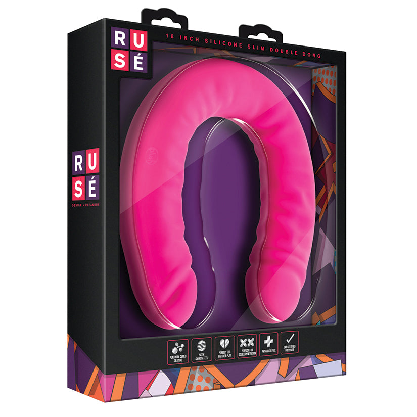 Ruse Silicone Slim Double Dong Dildo -Hot Pink 18"