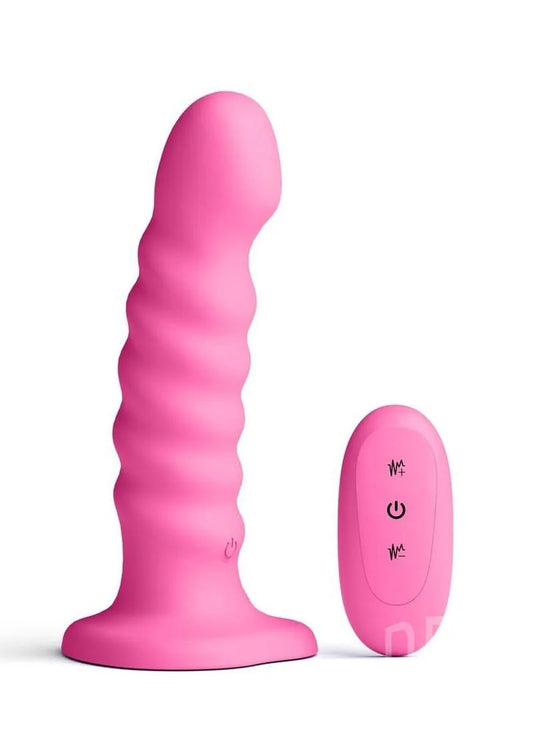 Colours Ribbed-Pink 6" Silicone Dildo With Suction Cup And Remote Control