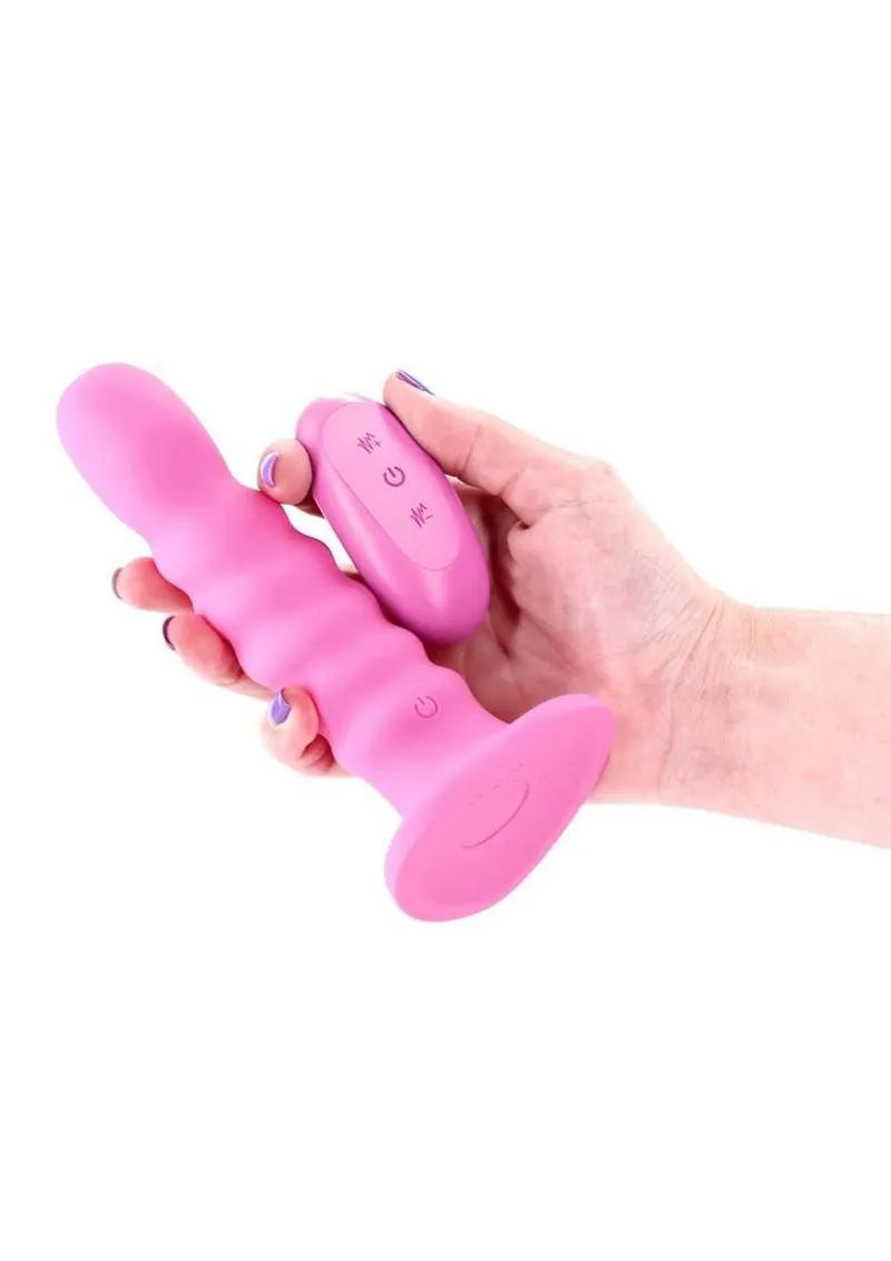 Colours Ribbed-Pink 6" Silicone Dildo With Suction Cup And Remote Control