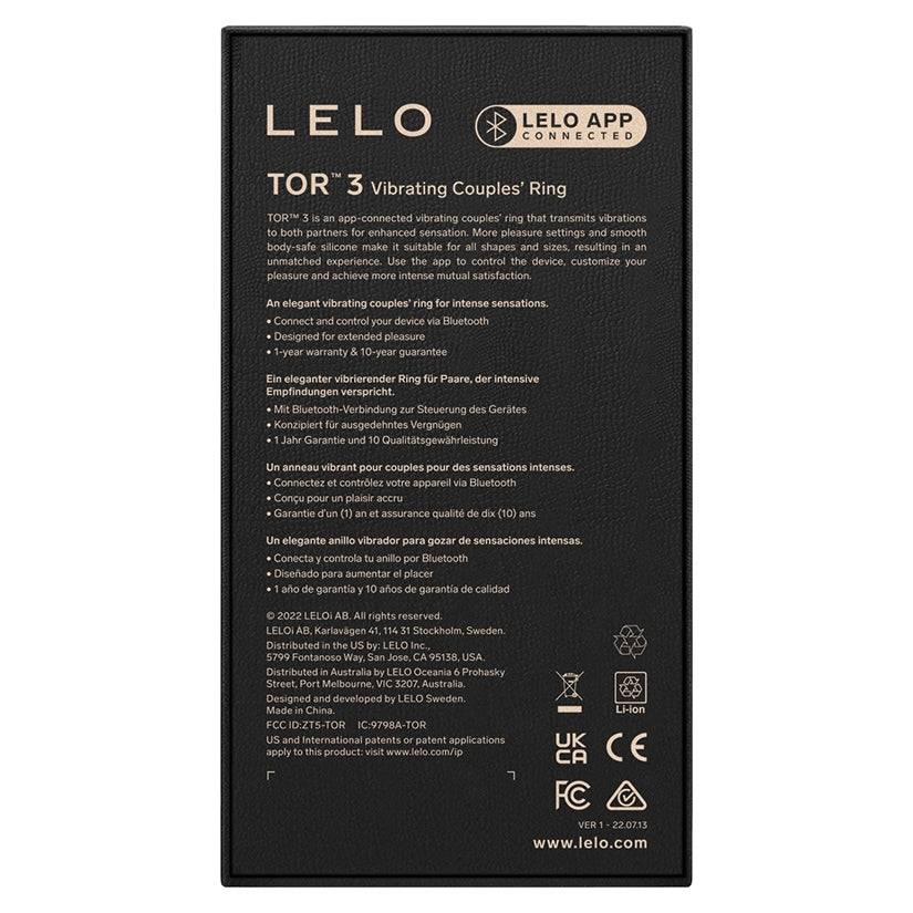 Lelo Tor 3-Base Blue Rechargeable Cockring With APP Control