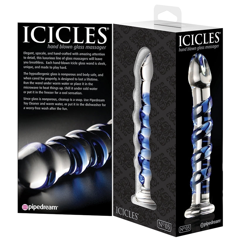 Icicles No.5-Blue Swirl 7"  Glass Dildo