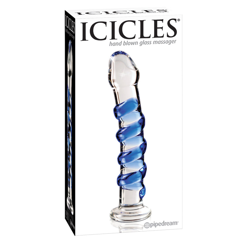 Icicles No.5-Blue Swirl 7"  Glass Dildo