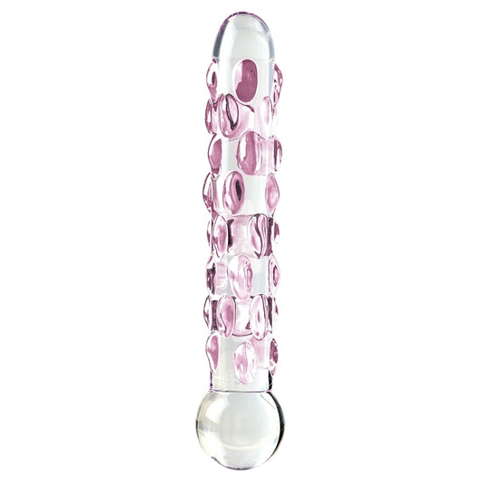 Icicles No.7-Pink Speckels 7" Glass Dildo