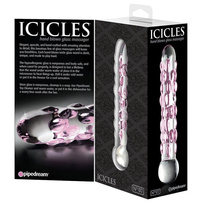 Icicles No.7-Pink Speckels 7" Glass Dildo