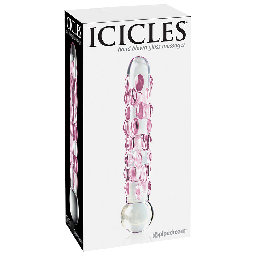 Icicles No.7-Pink Speckels 7" Glass Dildo