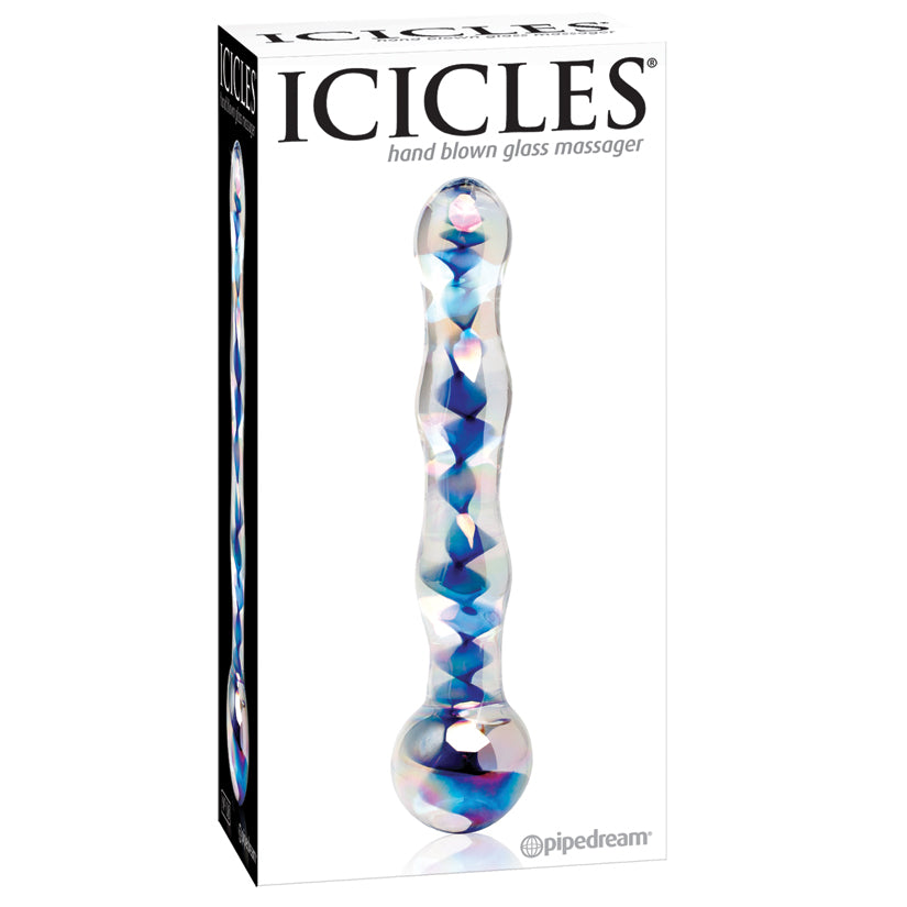 Icicles No.8-Blue Swirl 7" Glass Dildo