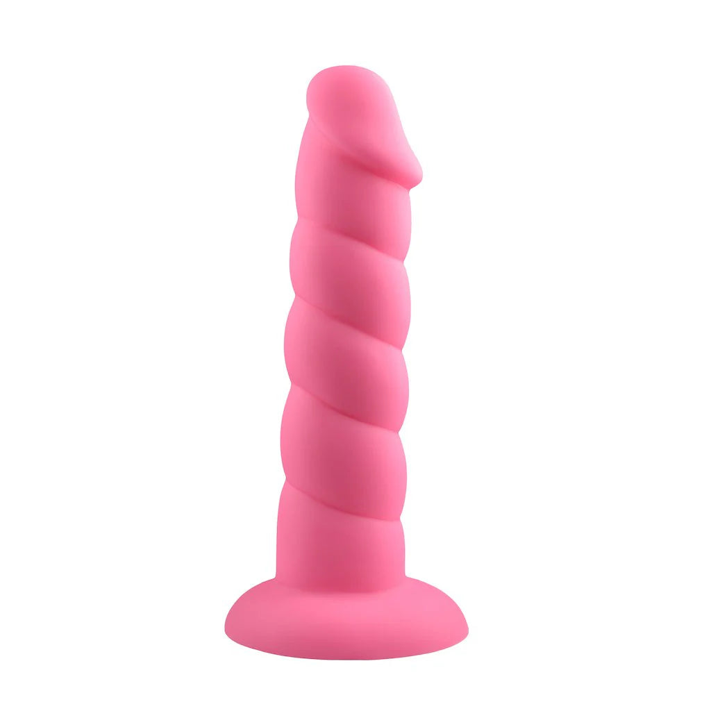 Rock Candy Suga Daddy-Pink 8" Twisted Textured Silicone Dildo Strap On Compatible