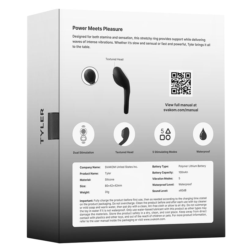SVAKOM Tyler – Black | Couples Rechargeable Vibrating Penis  Ring