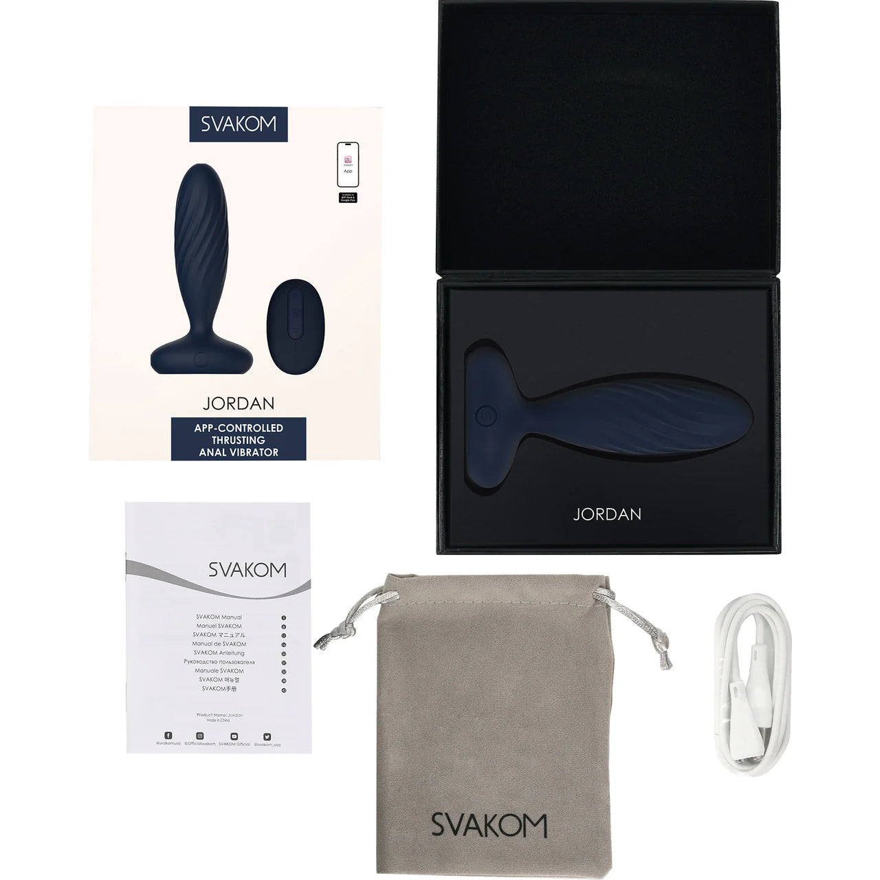 Svakom Jordan-Navy Blue Rechargeable Thrusting Anal Plug