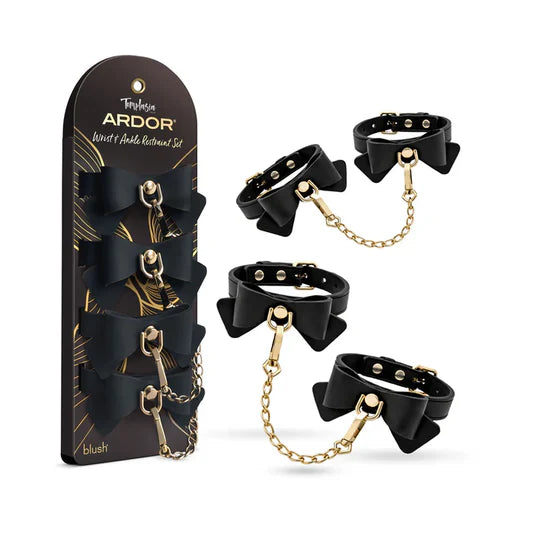 Temptasia Ardor Wrist & Ankle Restraints-Black with Bow