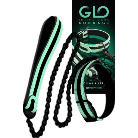 GLO Bondage Collar and Leash Glow In Dark