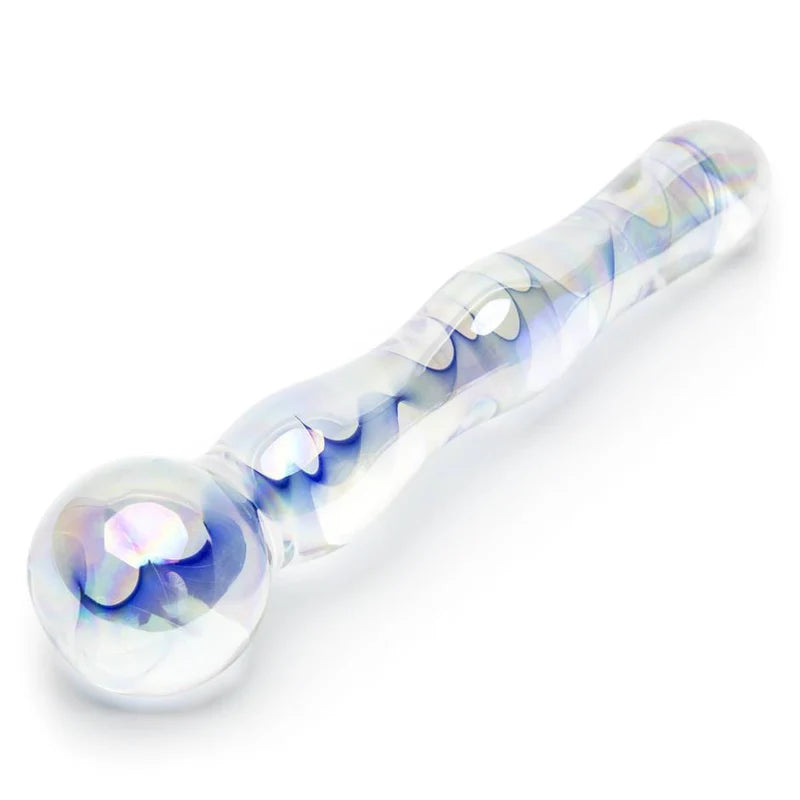 Icicles No.8-Blue Swirl 7" Glass Dildo