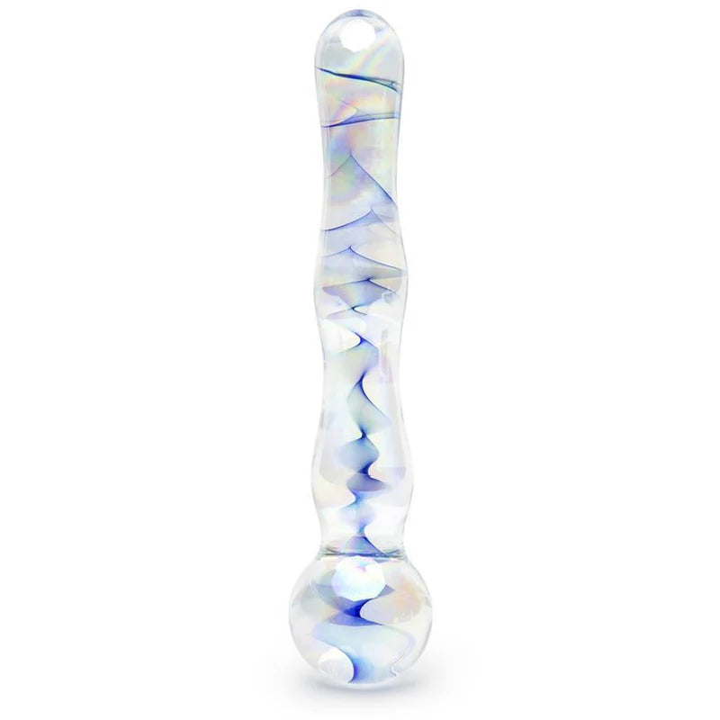 Icicles No.8-Blue Swirl 7" Glass Dildo