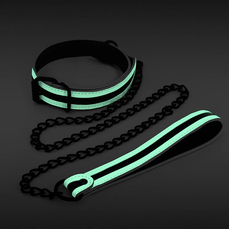 GLO Bondage Collar and Leash Glow In Dark
